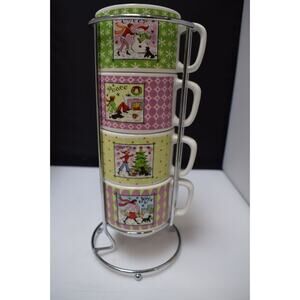 Christmas Espresso Mugs/Cups With Caddy by Cypress Home